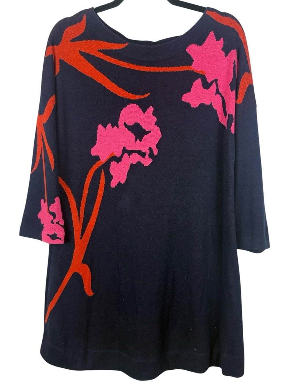 Anthropologie Field & Flower Cotton Silk Blend Floral Knit Tunic Sweater Dress M